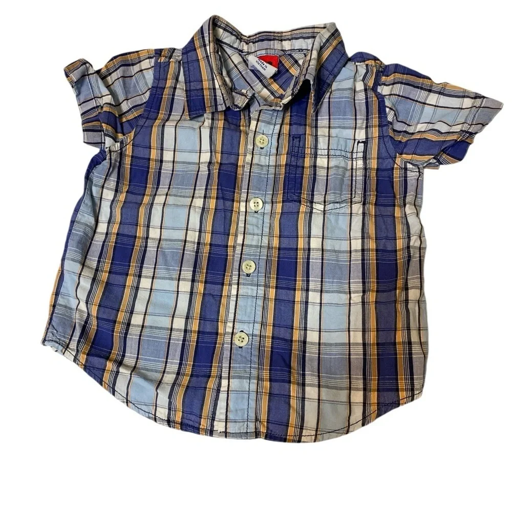 Infant boys set including 2 onsies 2 sweat pants 1 button down plaid shirt 18 mo